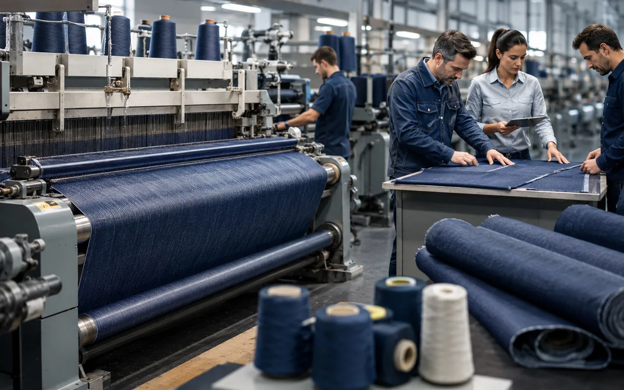 Dokuma tezgâhında üretilen iş elbisesi ve denim kumaşlar